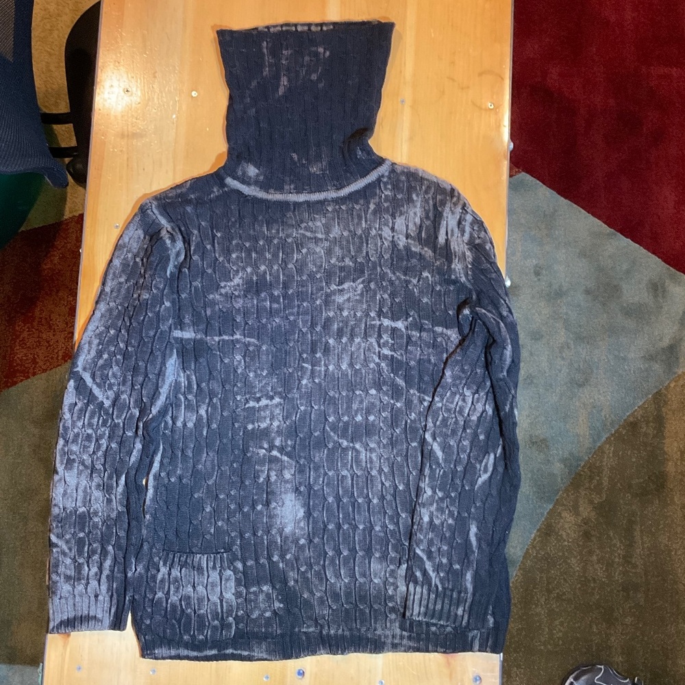 Cable Knit Turtle Tunic with 2 pockets, size L, black and brown ombré